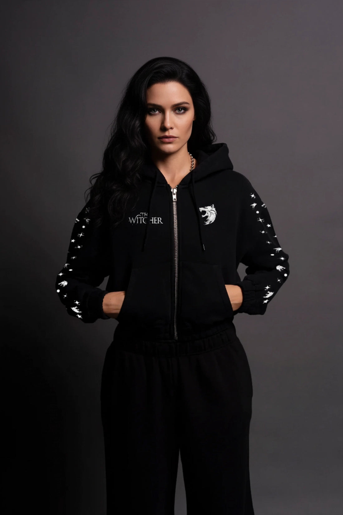 The Wicher, Women's Zip-Up Crop Hoodie