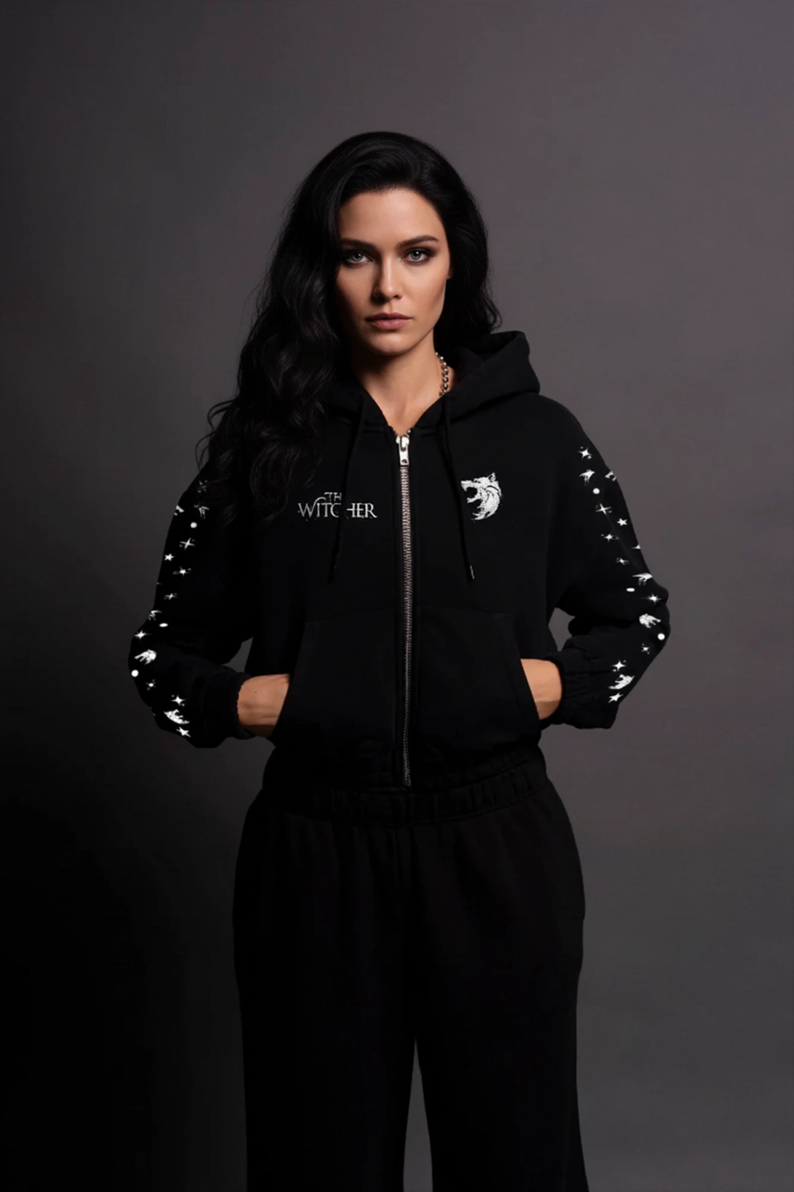 The Wicher, Women's Zip-Up Crop Hoodie