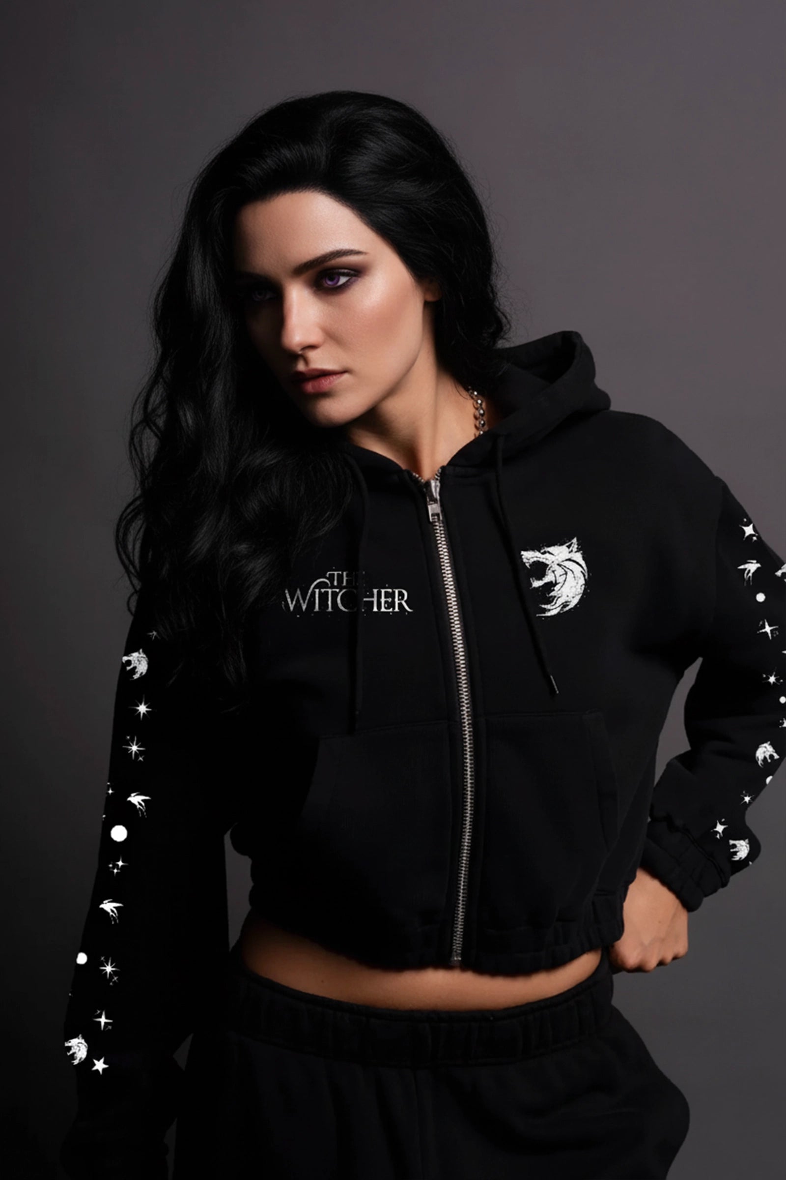 The Wicher, Women's Zip-Up Crop Hoodie