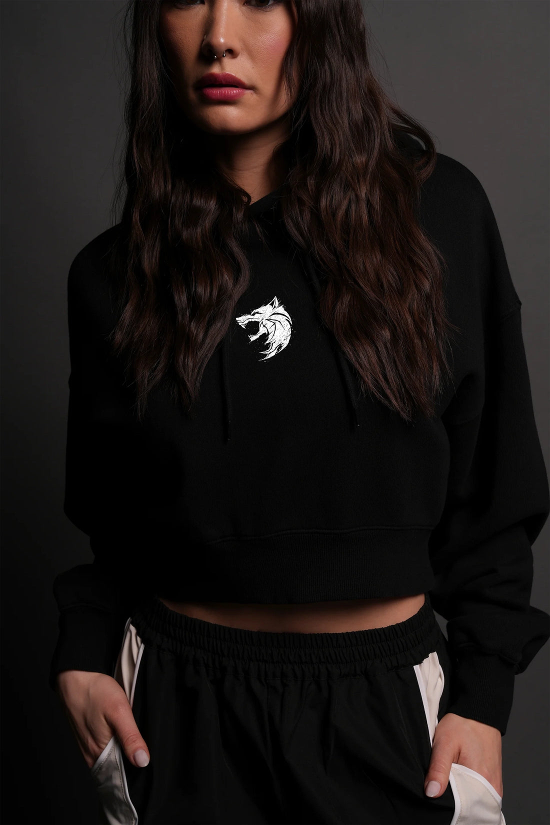 The Wicher, Women's Black Crop Hoodie